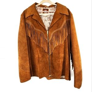 Western lady's jacket caramel size 40-medium fringe zip up by Pioneer Wear